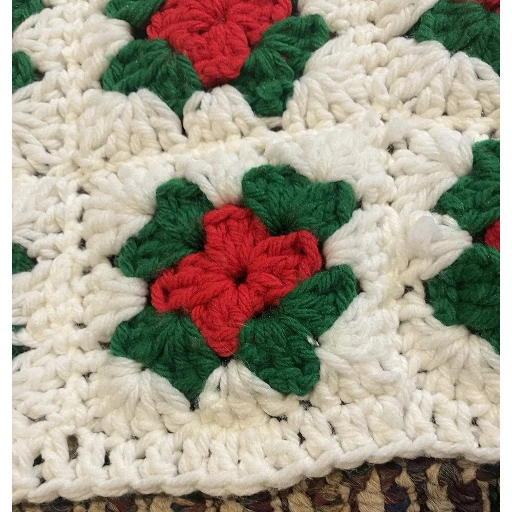 Handmade Crochet Christmas Afghan Throw Granny Square Blanket 45